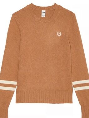 PINK Victoria's Secret Camel Crewneck Sweater with Ivory Stripes